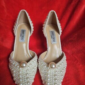 BNIB Jimmy Choo Sabine 85 Pearl Embellished Satin Heels